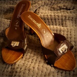 Toscanella Faux Wooden Heels with Silver Detail